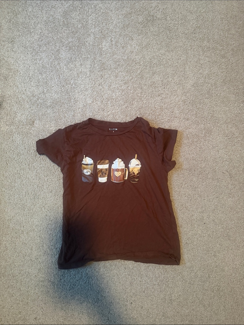 Cat & Jack Brown Short-Sleeve Tee with Coffee Drink Graphics